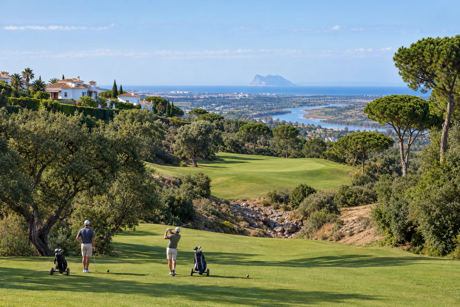 A fairway at La Cañada Golf in Sotogrande with the ravine and the valley behind