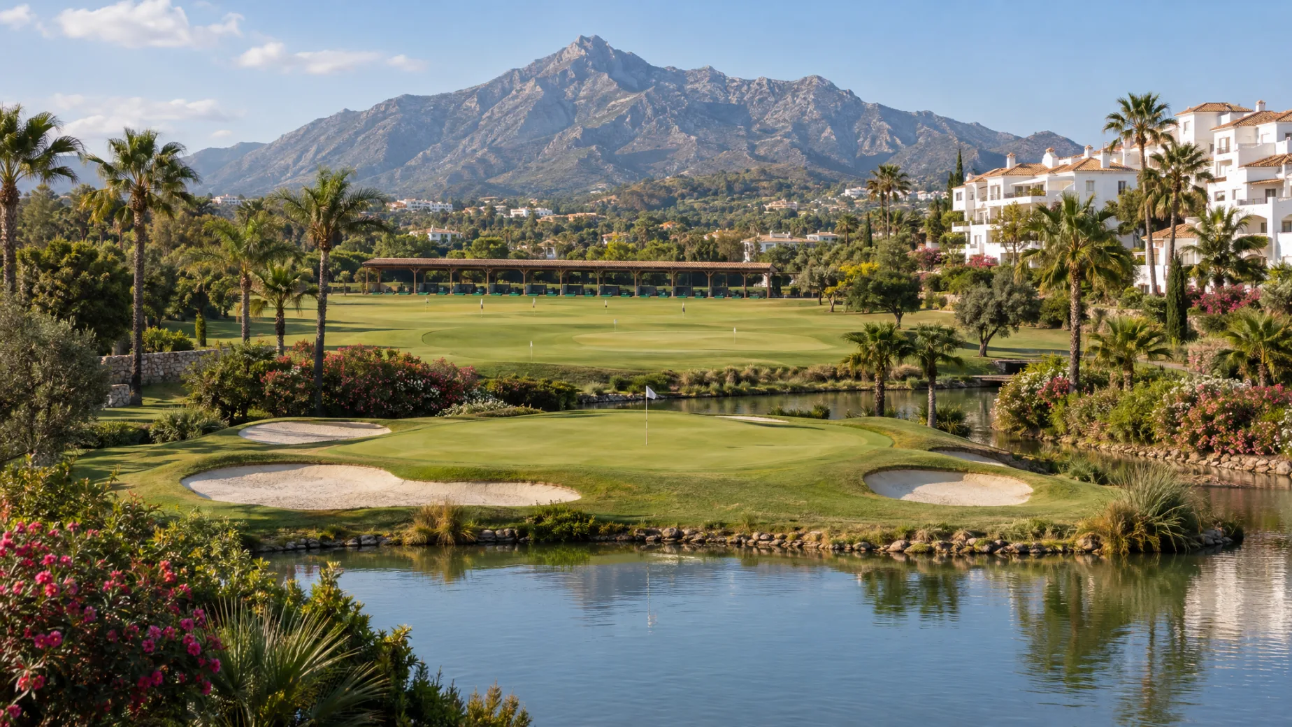 Properties for sale at Magna Marbella Golf: new homes beside a short course with water hazards in Nueva Andalucía