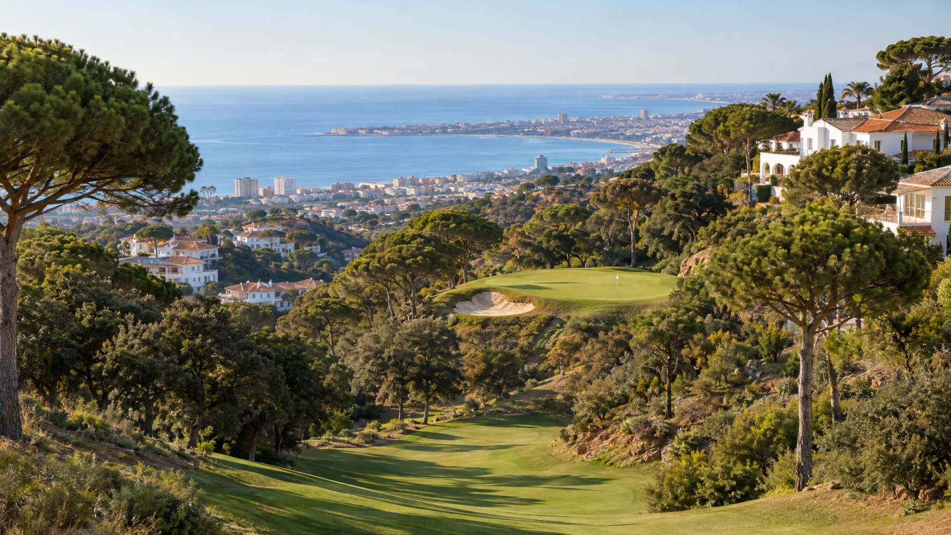 Properties for sale at Marbella Golf & Country Club: new homes above a hilly parkland course east of Marbella