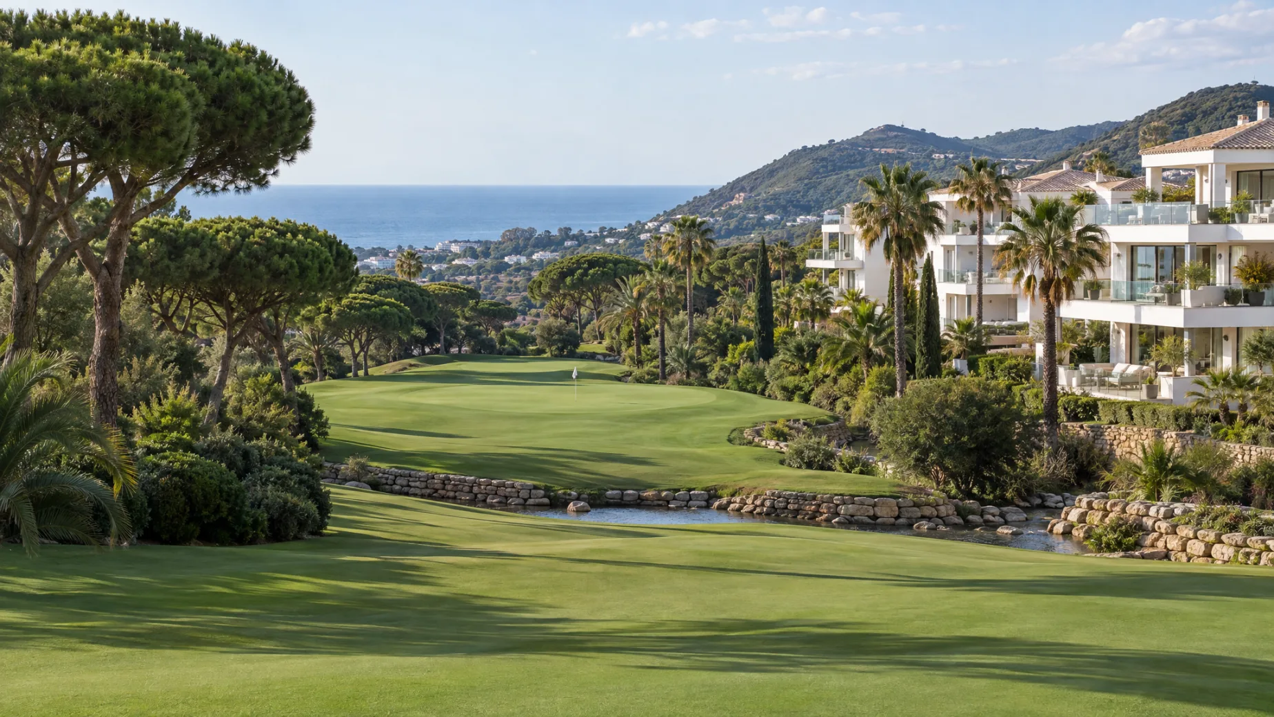 Properties for sale at Santa Clara Golf: new apartments beside fairways and a river course in east Marbella