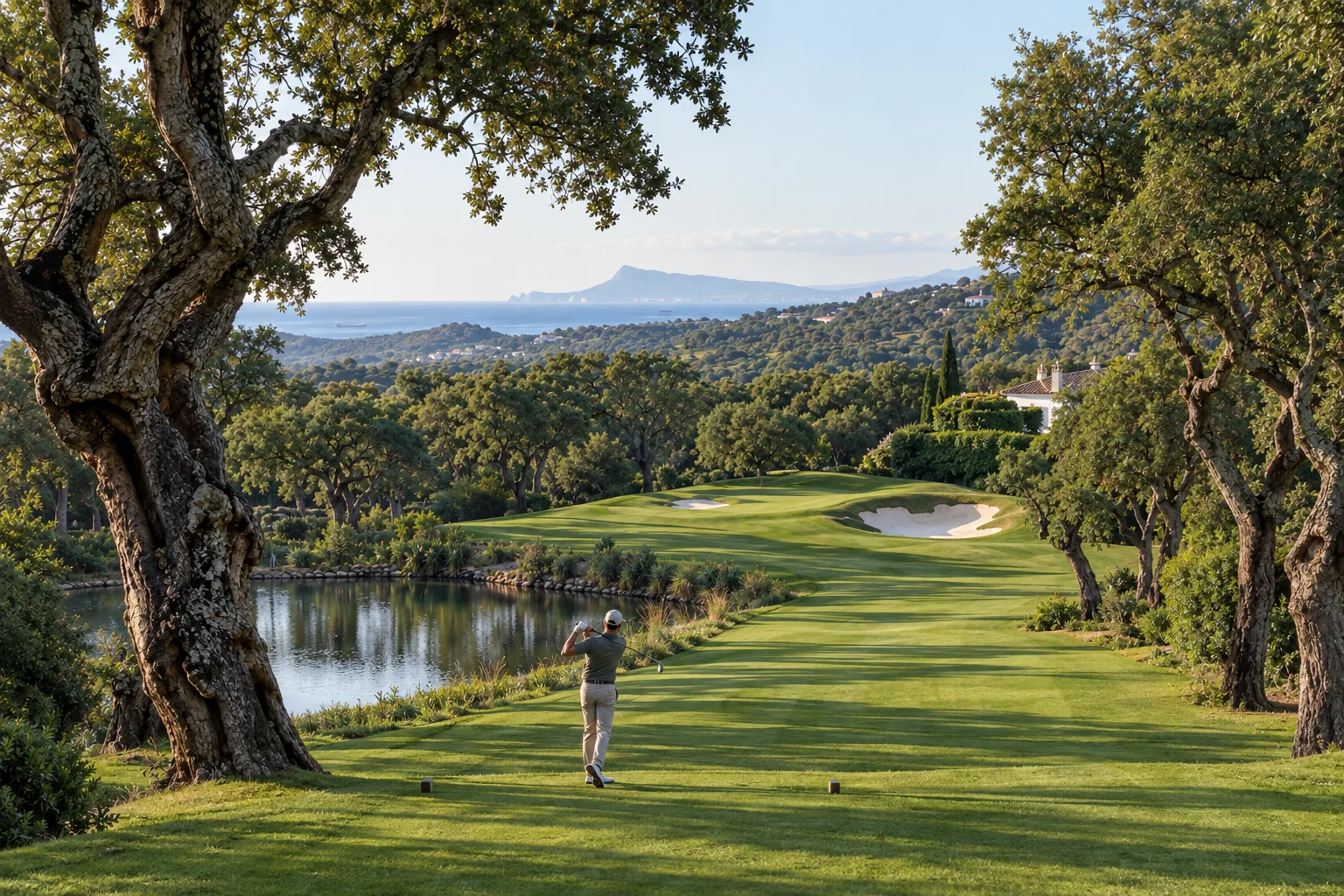 A fairway at Valderrama lined with ancient cork oaks in Sotogrande