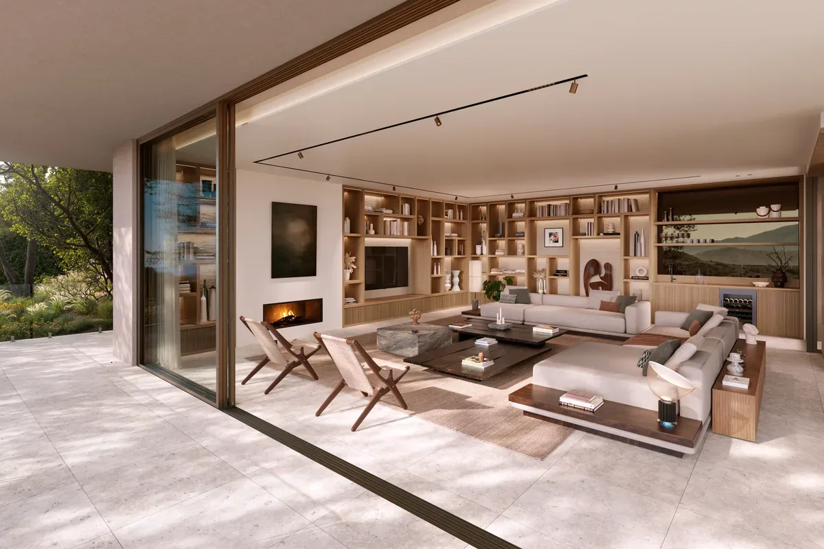 A boomerang villa shaped to the mountainside